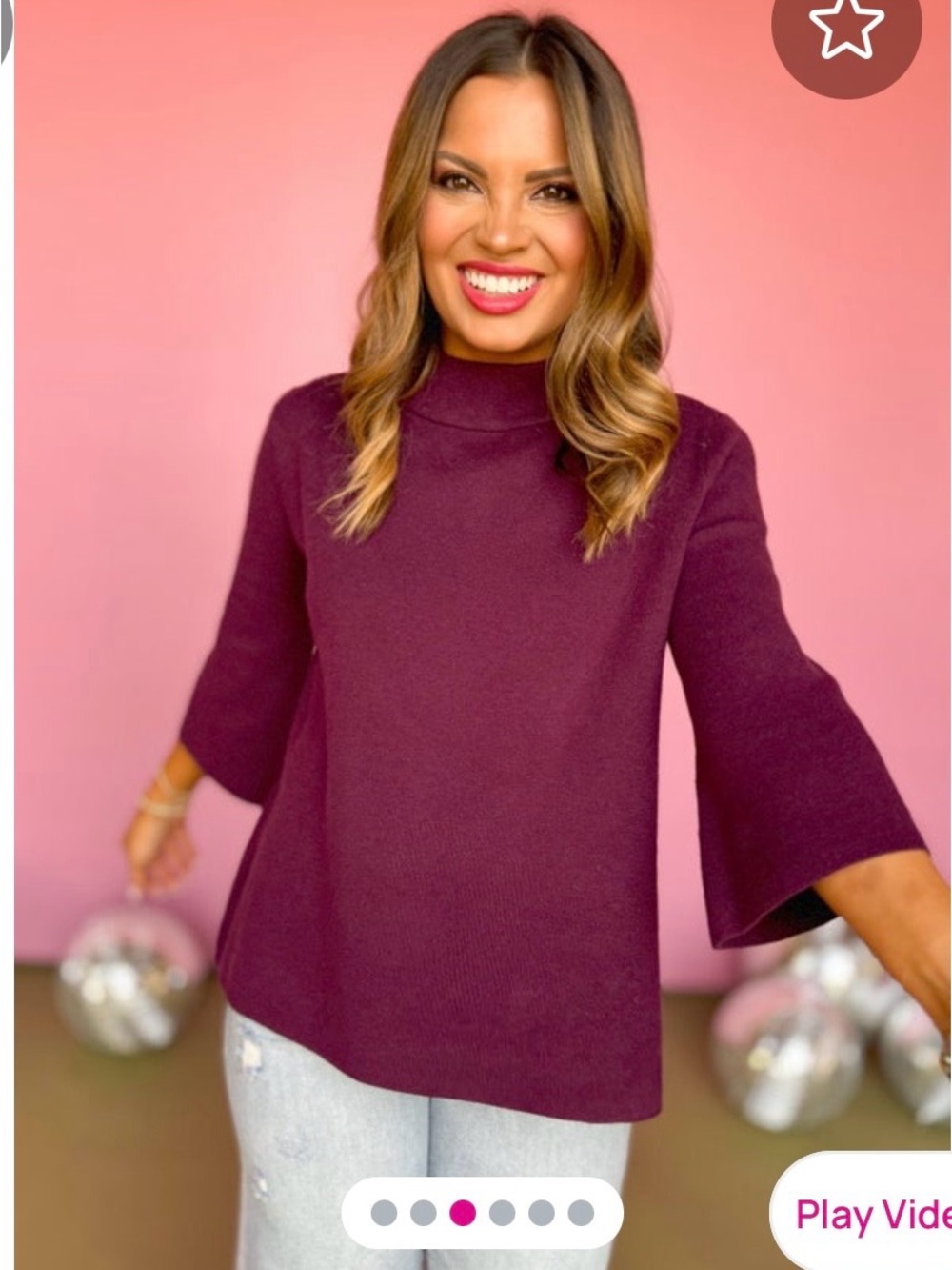 Women's Plum Funnel Neck Short-Sleeve Sweater
